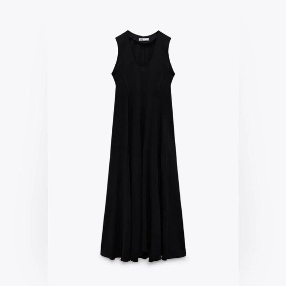 Zara Limited Edition Front Zip V-Neck Midi Dress- Size S Black NWT - Picture 10 of 11